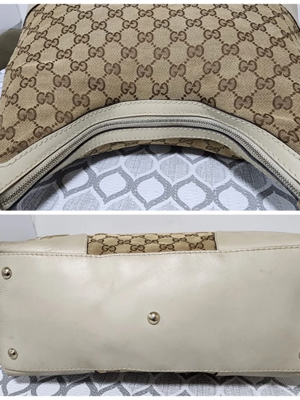 Authentic GUCCI Monogram Medium Lovely Heart Hobo Off White/Brown